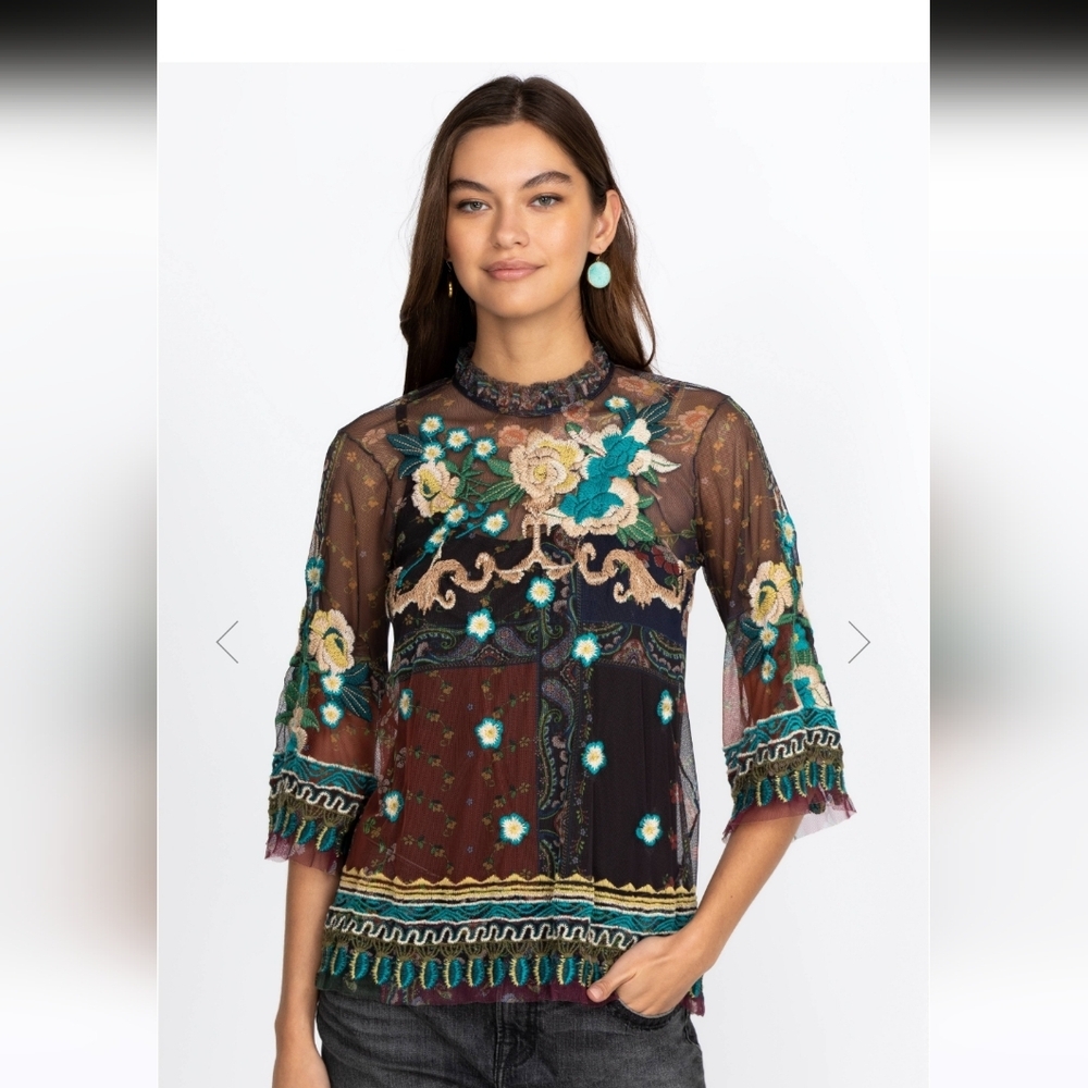 Johnny Was Renley Mesh Blouse Sz Xs